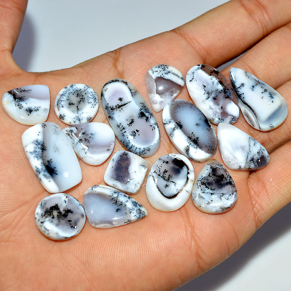 15 Pcs 155 Cts Natural Dendrite Agate Cabochon Loose Gemstone Lot Jewelry Making Semi-Precious Healing Crystal 29x13 13x13mm 17206