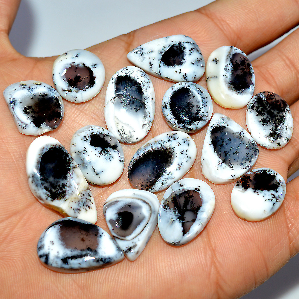 Image of 15 Pcs 160 Cts Natural Dendrite Agate Cabochon Loose Gemstone Lot Jewelry Making Semi-Precious Healing Crystal 25x12 13x13mm #17207