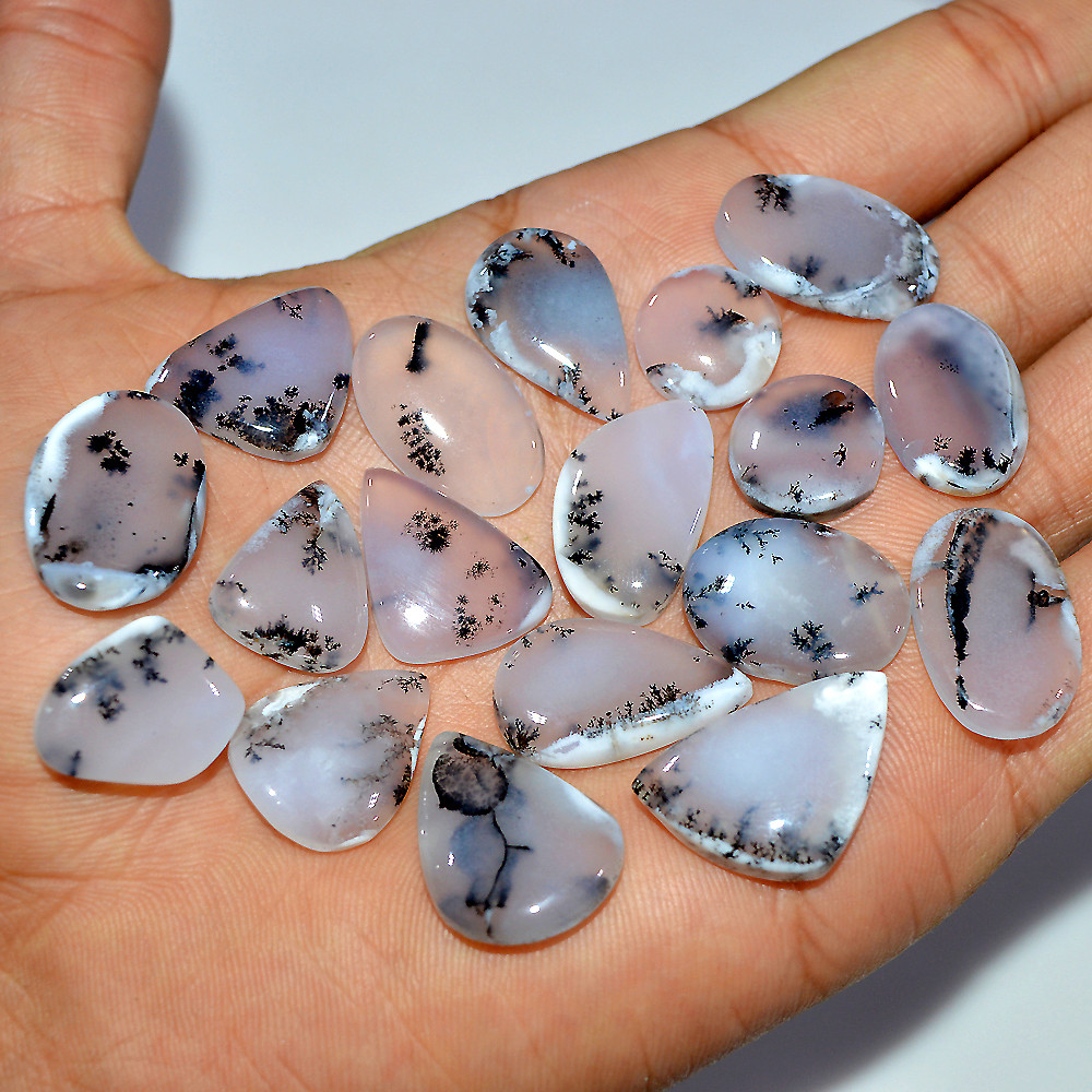 18 Pcs 214 Cts Natural Dendrite Agate Cabochon Loose Gemstone Lot Jewelry Making Semi-Precious Healing Crystal 22x14 13x13mm 17208