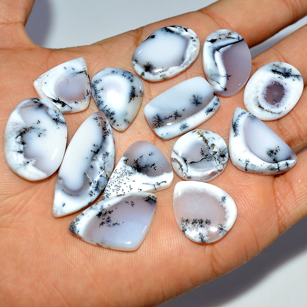 Image of 13 Pcs 183 Cts Natural Dendrite Agate Cabochon Gemstone Lot Jewelry Making Handmade Crystal Craft Supplies 35x13 15x15mm #17210