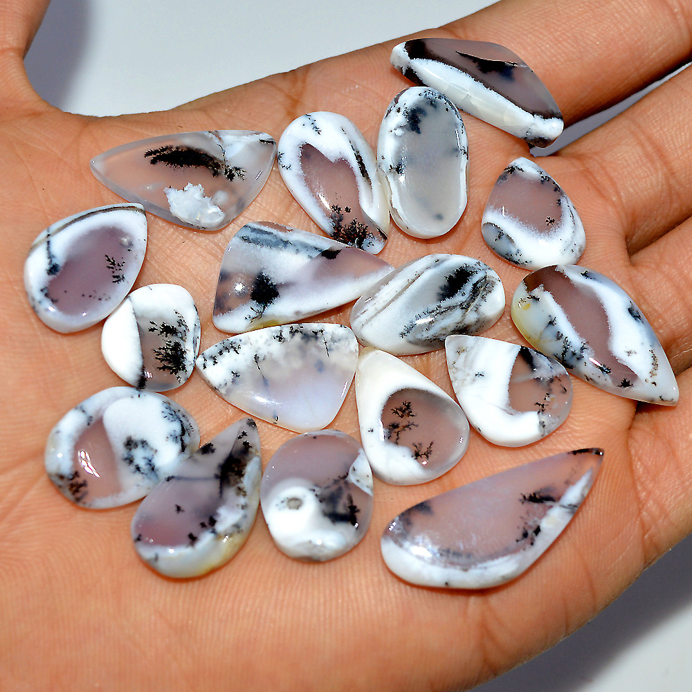 Image of 17 Pcs 154 Cts Natural Dendrite Agate Cabochon Gemstone Lot Jewelry Making Handmade Crystal Craft Supplies 28x10 14x10mm #17212