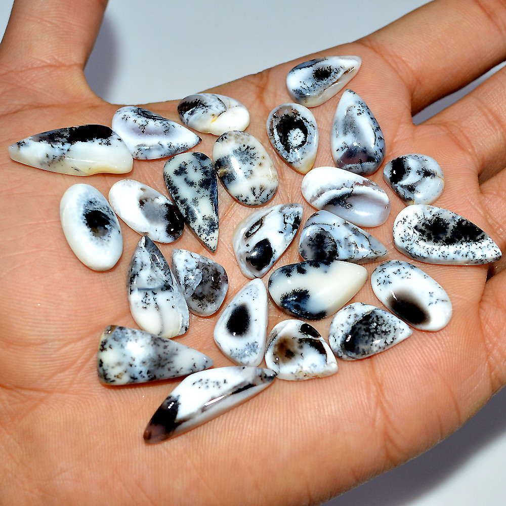 24 Pcs 145 Cts Natural Dendrite Agate Cabochon Gemstone Lot Jewelry Making Handmade Crystal Craft Supplies 25x5 13x10mm 17213