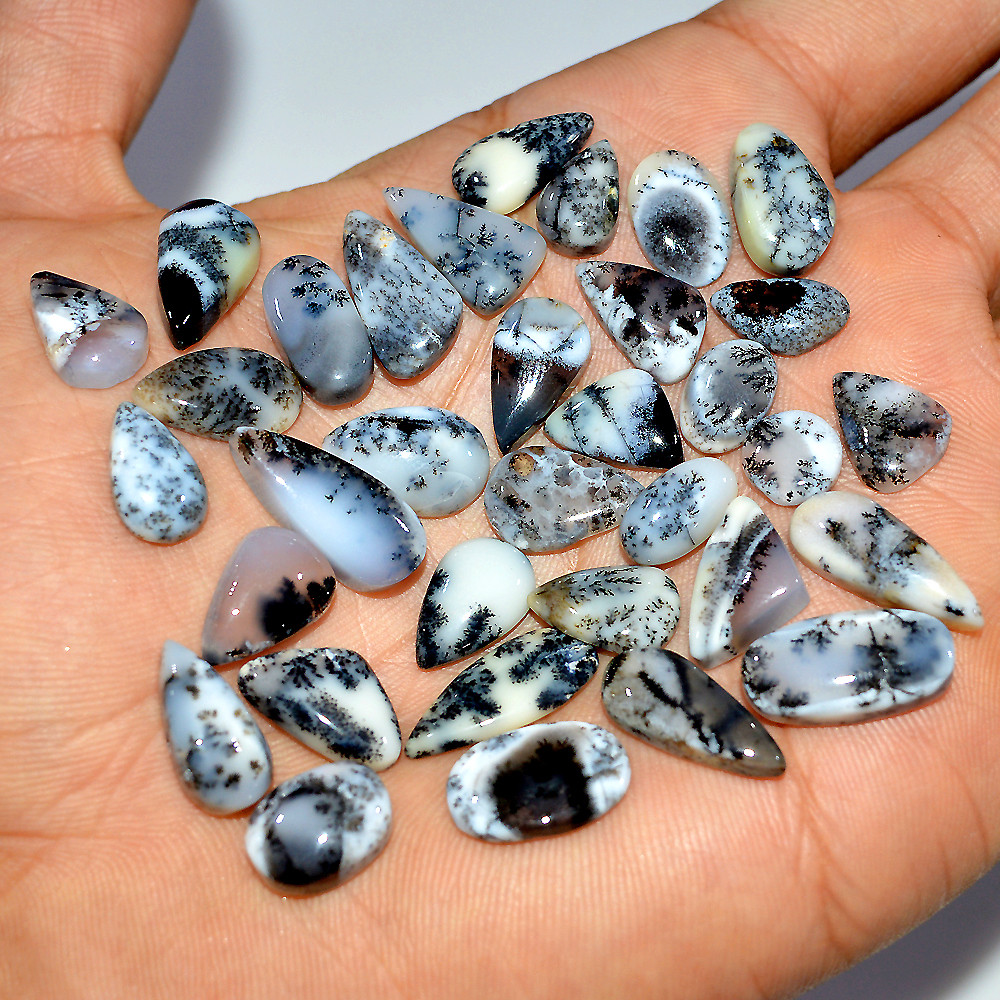 34 Pcs 119 Cts Natural Dendrite Agate Cabochon Gemstone Lot Jewelry Making Handmade Crystal Craft Supplies 17x5 6x6mm 17214