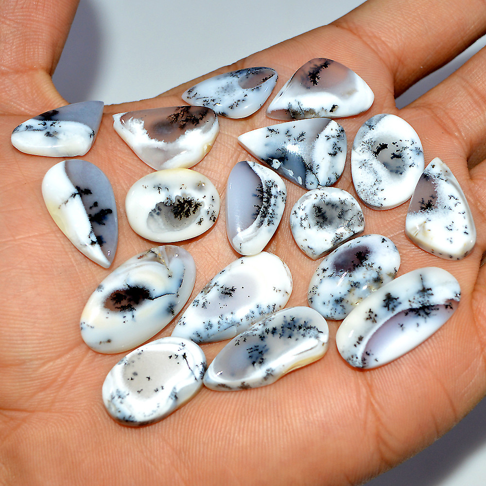 17 Pcs 141 Cts Natural Dendrite Agate Cabochon Gemstone Lot Jewelry Making Handmade Crystal Craft Supplies 24x11 12x10mm 17215