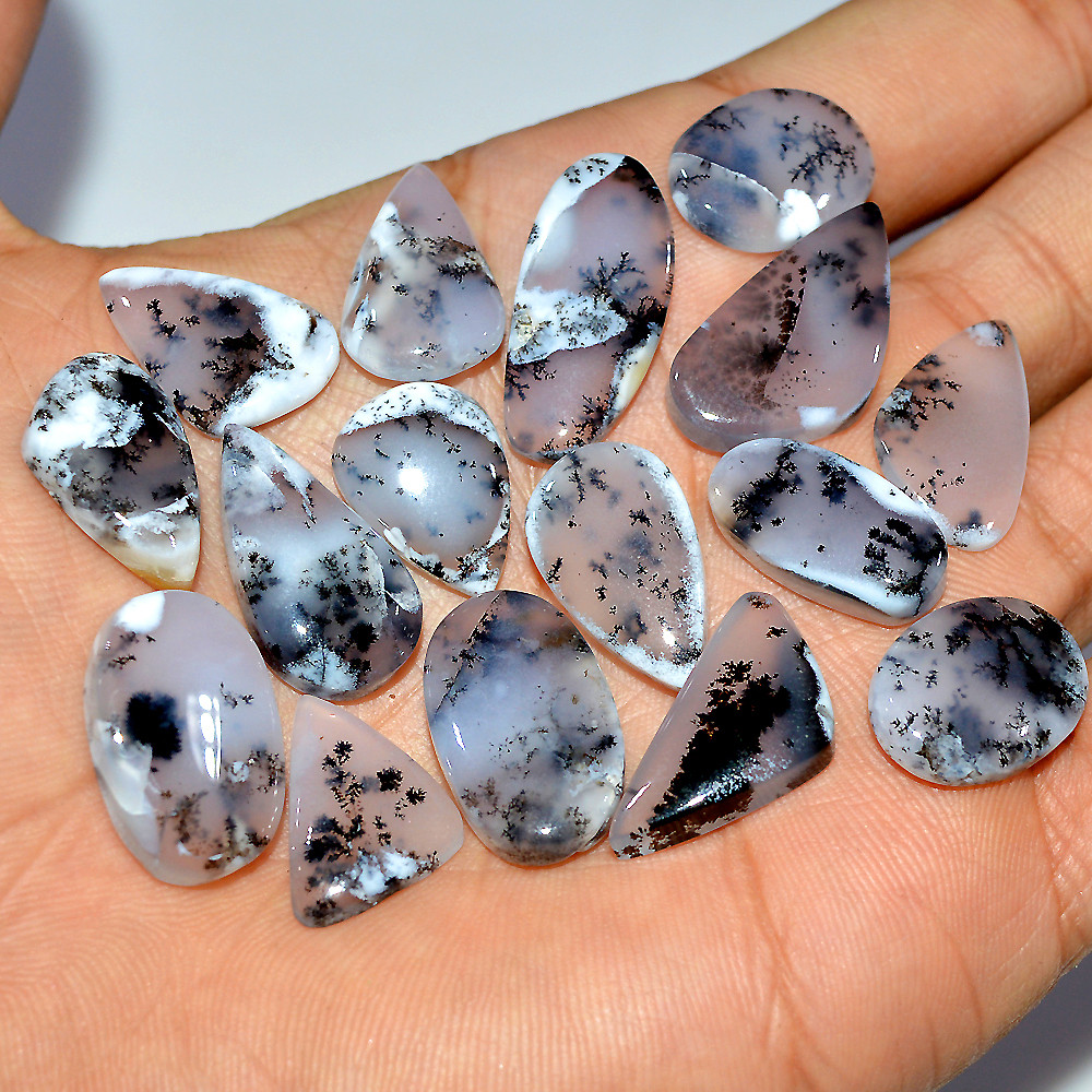 16 Pcs 166 Cts Natural Dendrite Agate Cabochon Gemstone Lot Jewelry Making Handmade Crystal Craft Supplies 24x10 15x10mm 17218