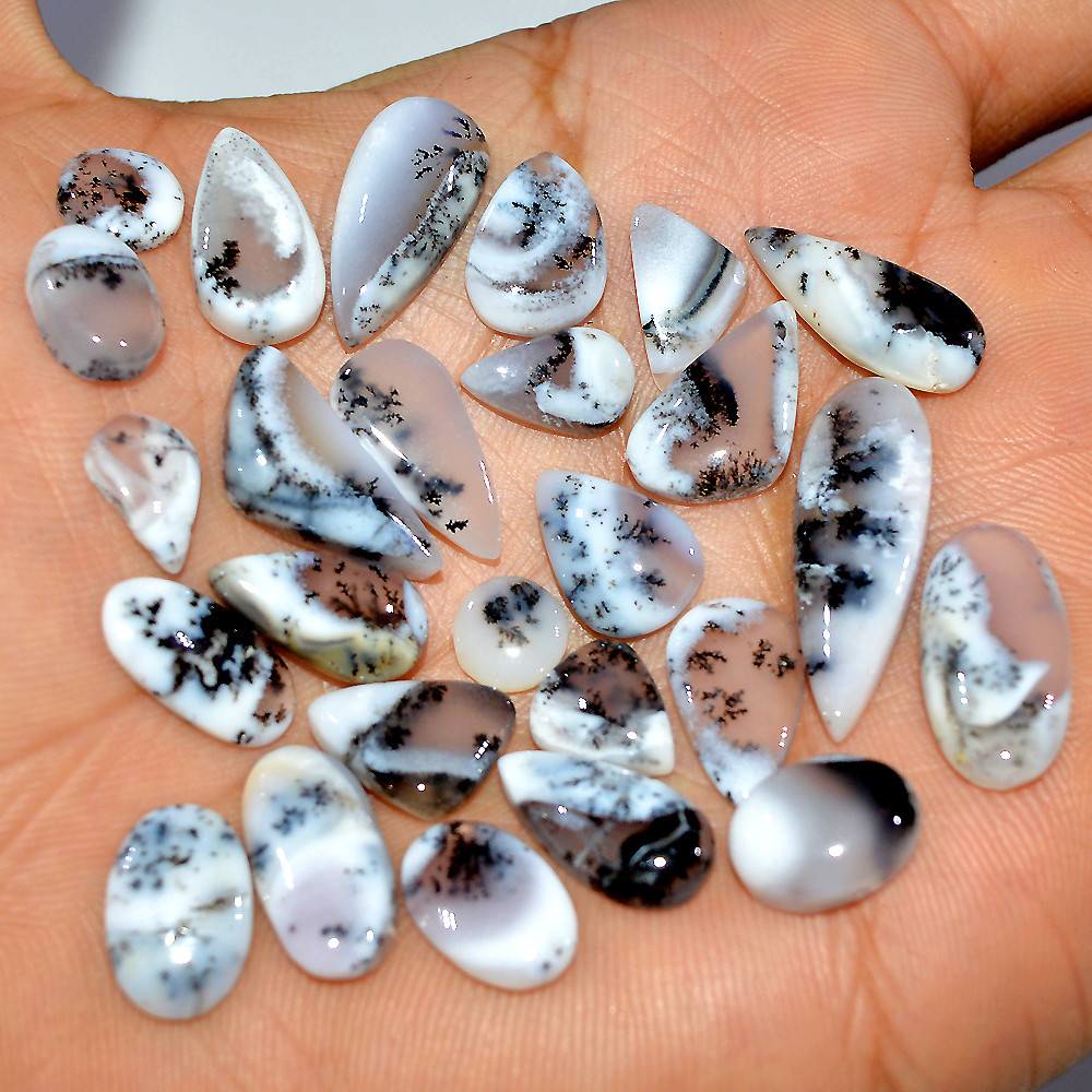 Image of 26 Pcs 96 Cts Natural Dendrite Agate Cabochon Gemstone Lot Jewelry Making Handmade Crystal Craft Supplies 25x7 10x5mm #17220