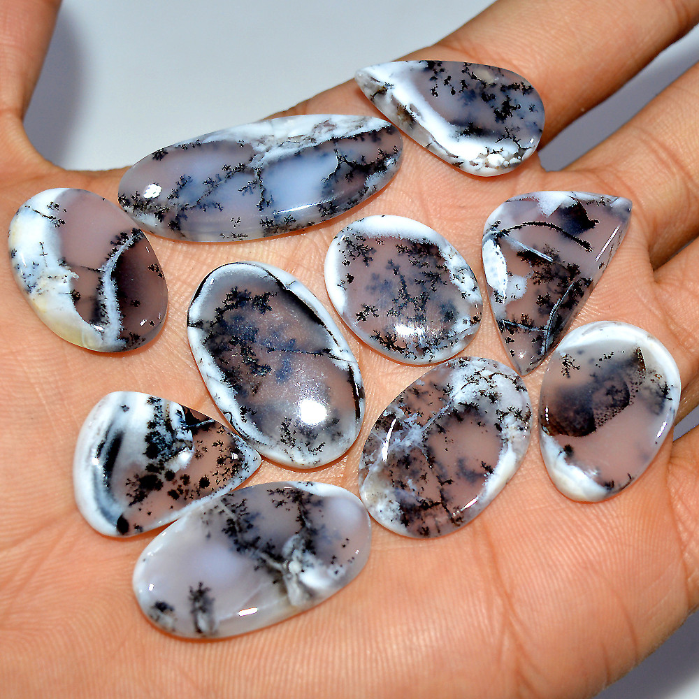 Image of 10 Pcs 173 Cts Natural Dendrite Agate Cabochon Gemstone Lot Jewelry Making Handmade Crystal Craft Supplies 35x14 20x15mm #17222