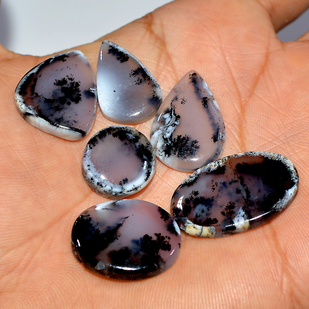 6 Pcs 98 Cts Natural Dendrite Agate Cabochon Gemstone Lot Jewelry Making Handmade Crystal Craft Supplies 28x15 15x15mm 17224
