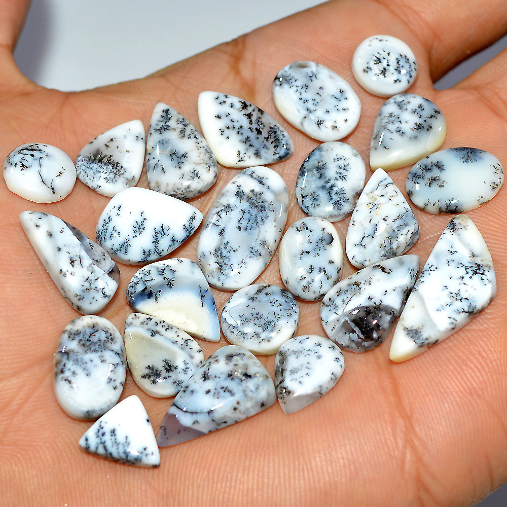 23 Pcs 108 Cts Natural Dendrite Agate Cabochon Gemstone Lot Jewelry Making Handmade Crystal Craft Supplies 25x10 9x9mm 17225