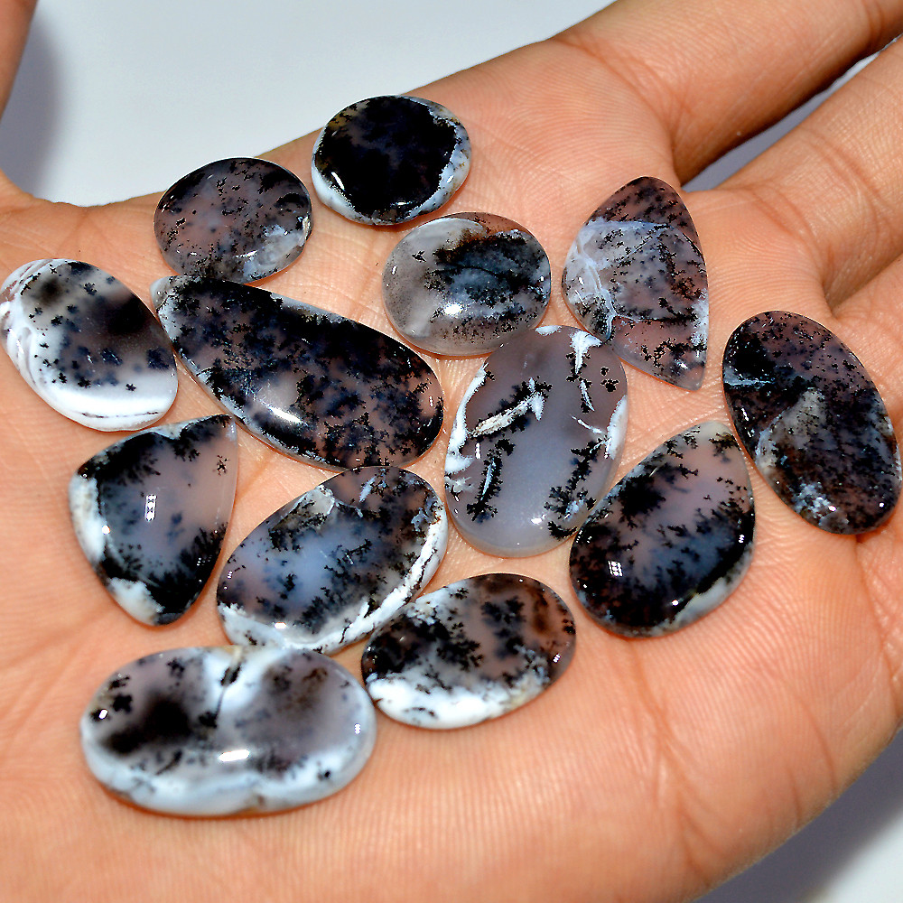 12 Pcs 153 Cts Natural Dendrite Agate Cabochon Gemstone Lot Jewelry Making Handmade Crystal Craft Supplies 29x13 14x14mm 17226