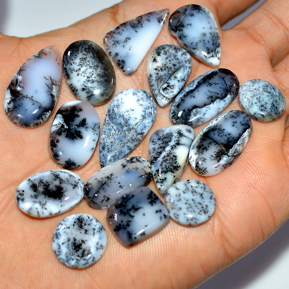 Image of 16 Pcs 145 Cts Natural Dendrite Agate Cabochon Gemstone Lot Jewelry Making Handmade Crystal Craft Supplies 29x12 10x10mm #17227