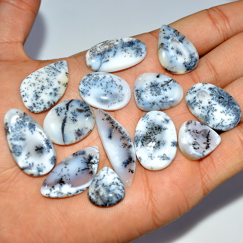 13 Pcs 167 Cts Natural Dendrite Agate Cabochon Gemstone Lot Jewelry Making Handmade Crystal Craft Supplies 35x10 15x13mm 17228