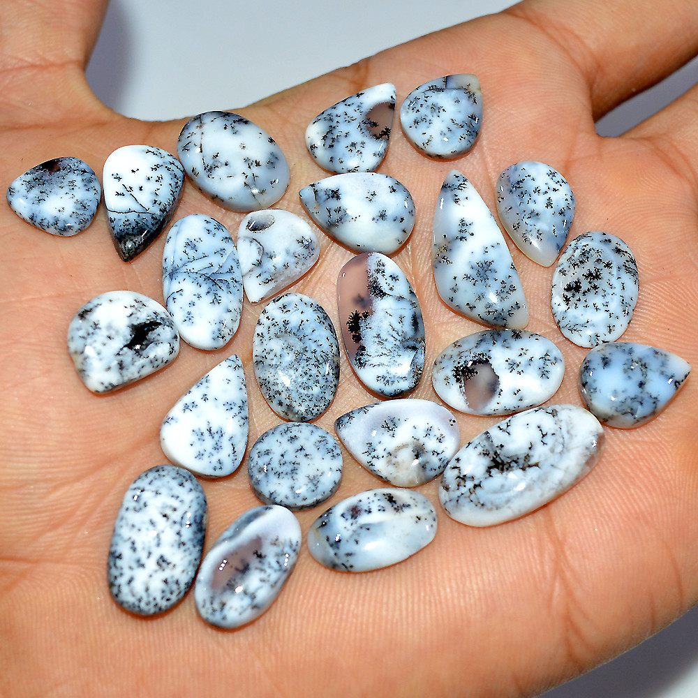 23 Pcs 106 Cts Natural Dendrite Agate Cabochon Gemstone Lot Jewelry Making Handmade Crystal Craft Supplies 20x10 10x10mm 17230