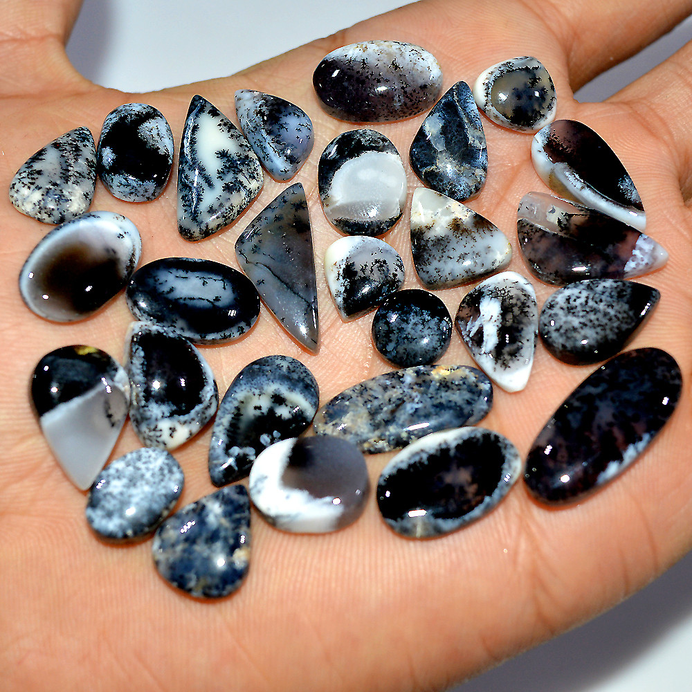 27 Pcs 154 Cts Natural Dendrite Agate Cabochon Gemstone Lot Jewelry Making Handmade Crystal Craft Supplies 21x9 8x8mm 17231