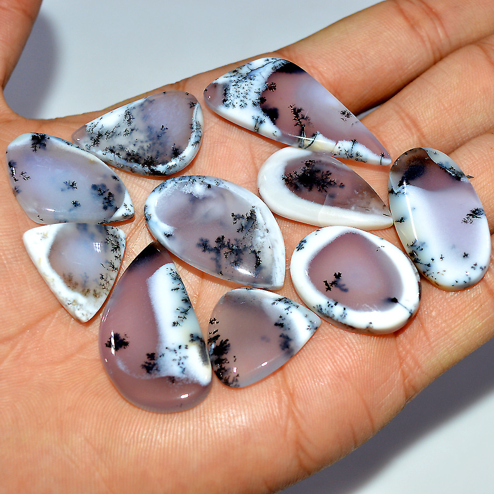 10 Pcs 195 Cts Natural Dendrite Agate Cabochon Gemstone Lot Jewelry Making Handmade Crystal Craft Supplies 39x15 20x20mm 17232