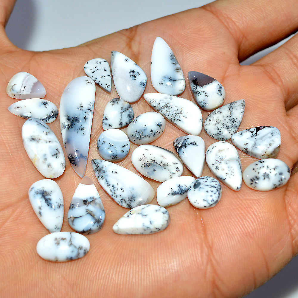 25 Pcs 81 Cts Natural Dendrite Agate Cabochon Gemstone Lot Jewelry Making Handmade Crystal Craft Supplies 27x8 8x8mm 17235