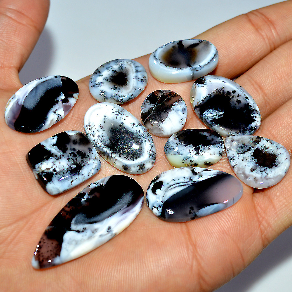 11 Pcs 187 Cts Natural Dendrite Agate Cabochon Gemstone Lot Jewelry Making Handmade Crystal Craft Supplies 40x17 14x14mm 17236
