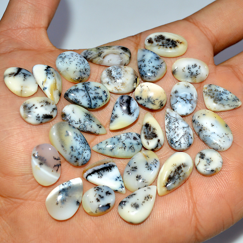 28 Pcs 138 Cts Natural Dendrite Agate Cabochon Gemstone Lot Jewelry Making Handmade Crystal Craft Supplies 20x9 9x9mm 17238