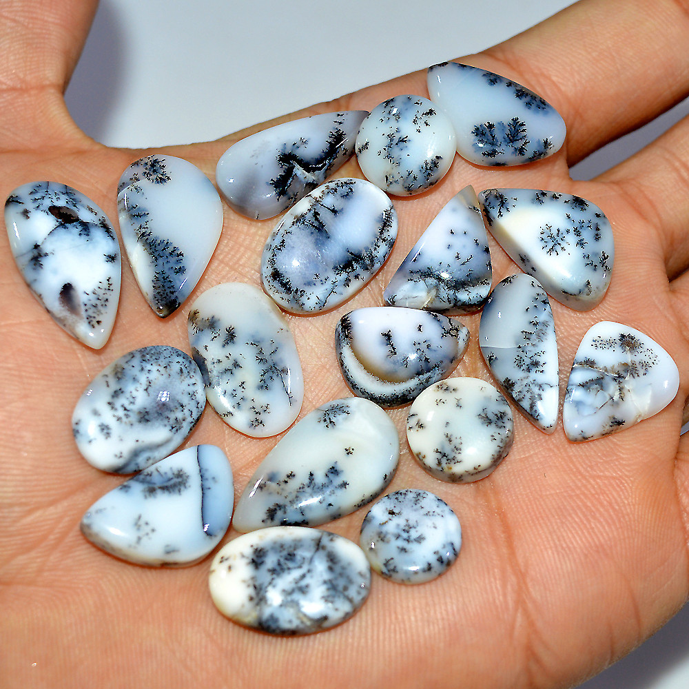 18 Pcs 148 Cts Natural Dendrite Agate Cabochon Gemstone Lot Jewelry Making Handmade Crystal Craft Supplies 25x10 10x10mm 17239