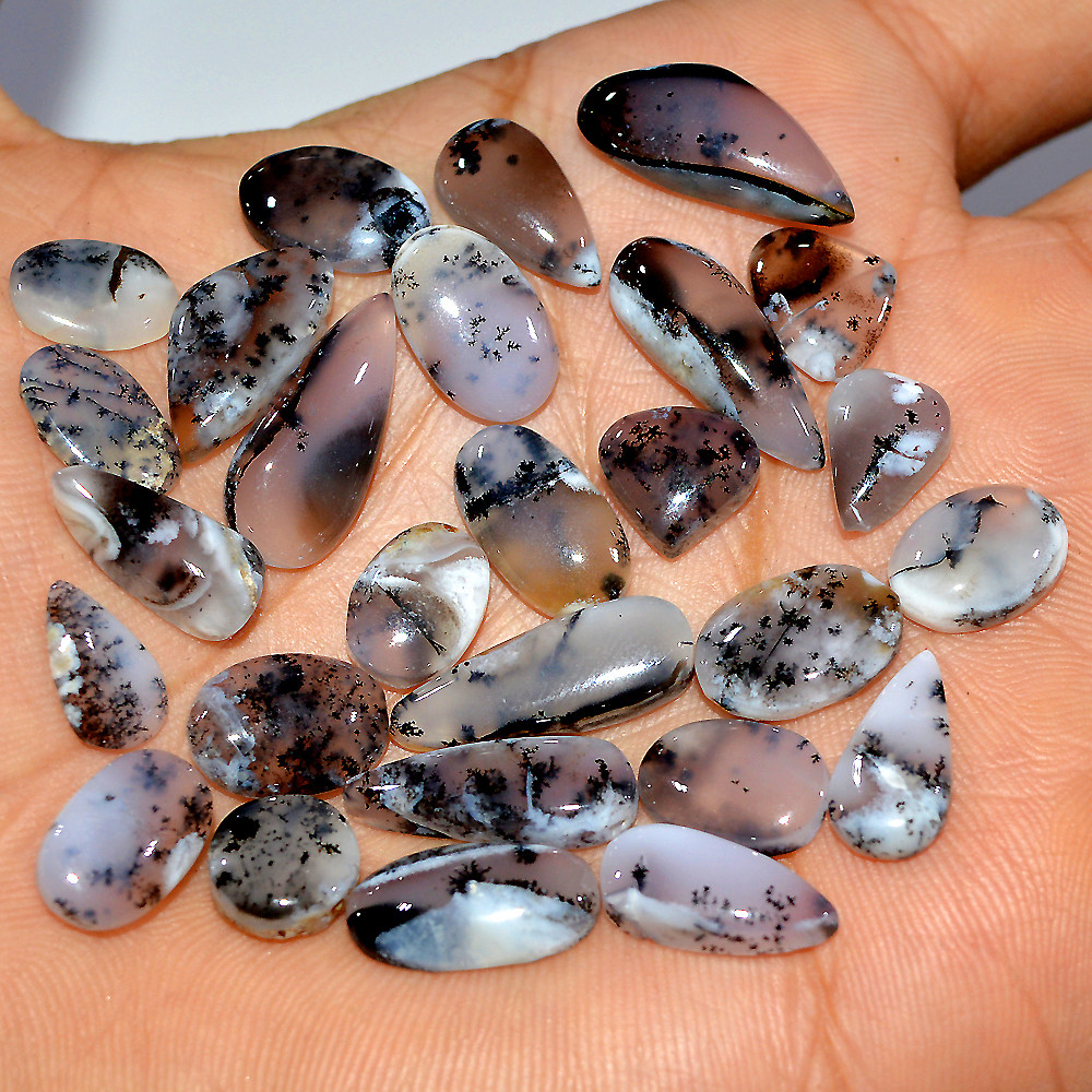 Image of 27 Pcs 102 Cts Natural Dendrite Agate Cabochon Loose Gemstone Lot Mixed Shapes Sizes Healing Crystal For Jewelry Making 20x8 8x8mm #17240