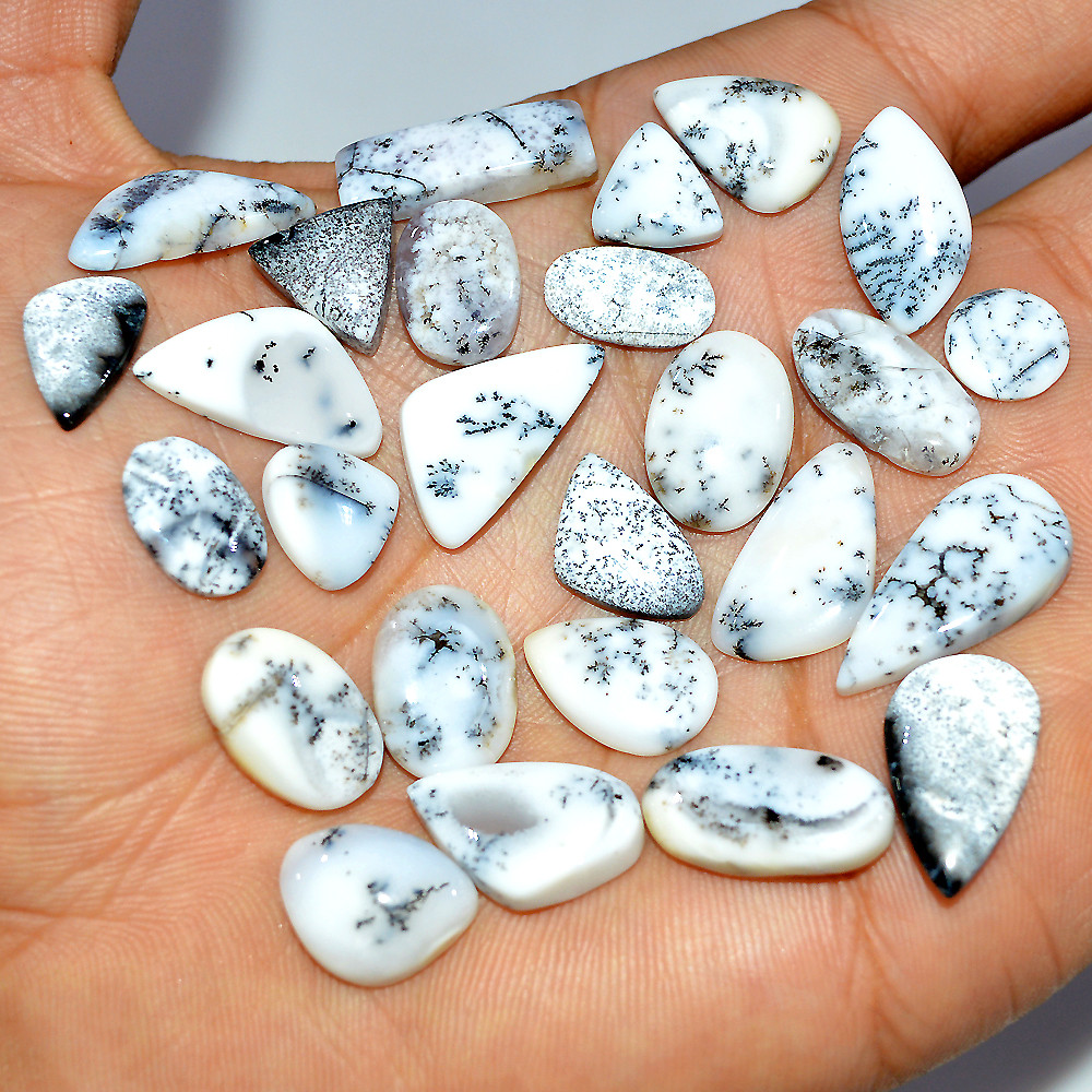 26 Pcs 113 Cts Natural Dendrite Agate Cabochon Loose Gemstone Lot Mixed Shapes Sizes Healing Crystal For Jewelry Making 20x10 9x9mm 17241