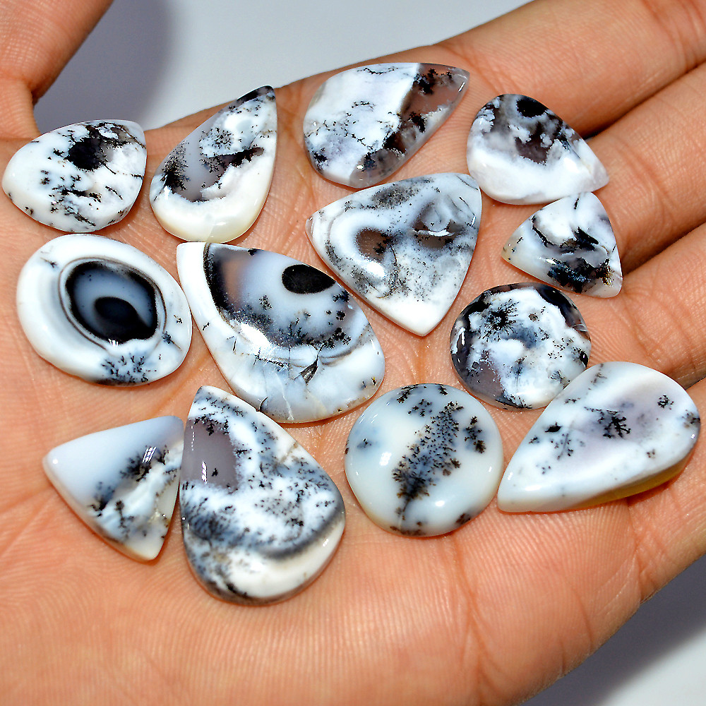 13 Pcs 179 Cts Natural Dendrite Agate Cabochon Loose Gemstone Lot Mixed Shapes Sizes Healing Crystal For Jewelry Making 30x17 15x15mm 17242