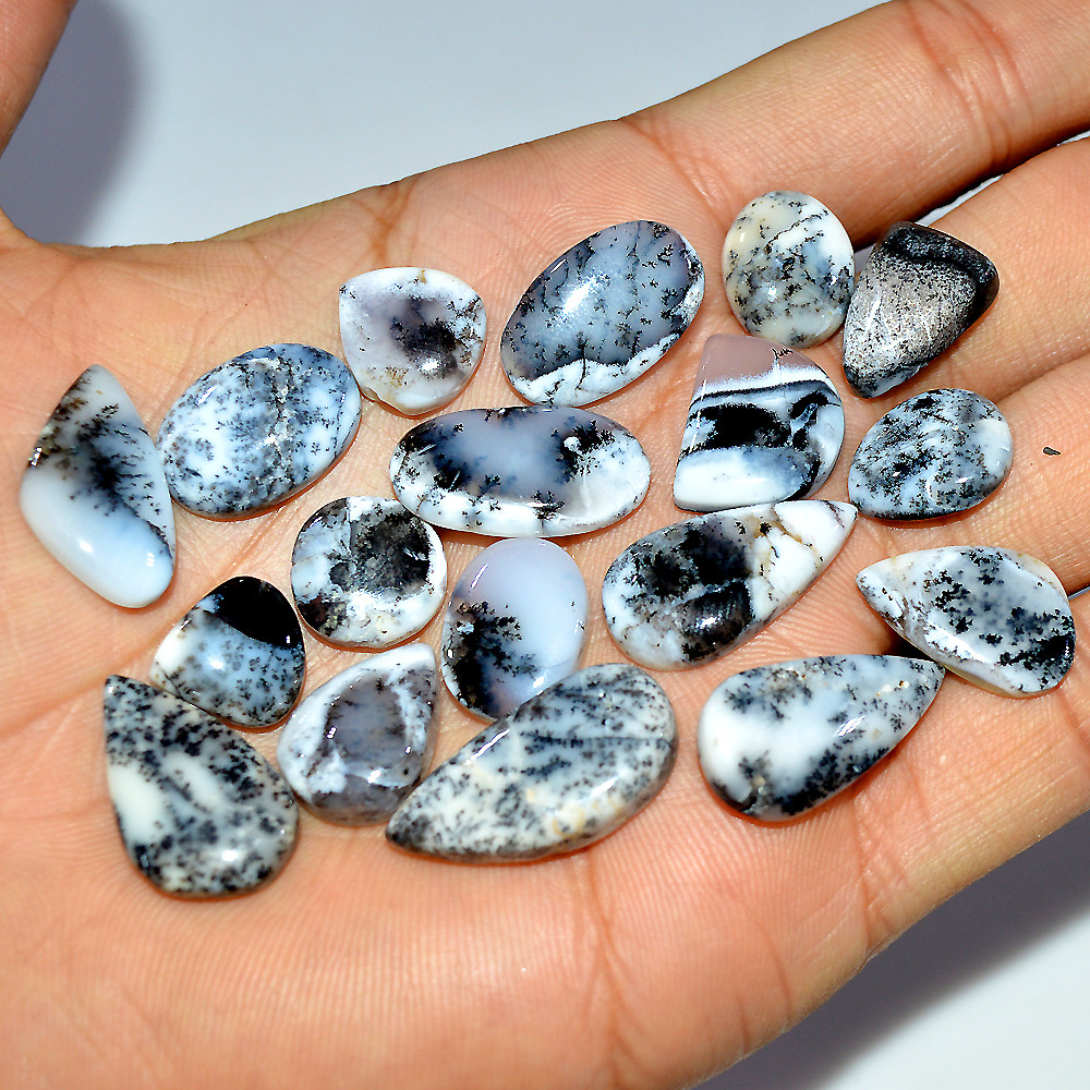 18 Pcs 139 Cts Natural Dendrite Agate Cabochon Loose Gemstone Lot Mixed Shapes Sizes Healing Crystal For Jewelry Making 24x10 10x10mm 17243