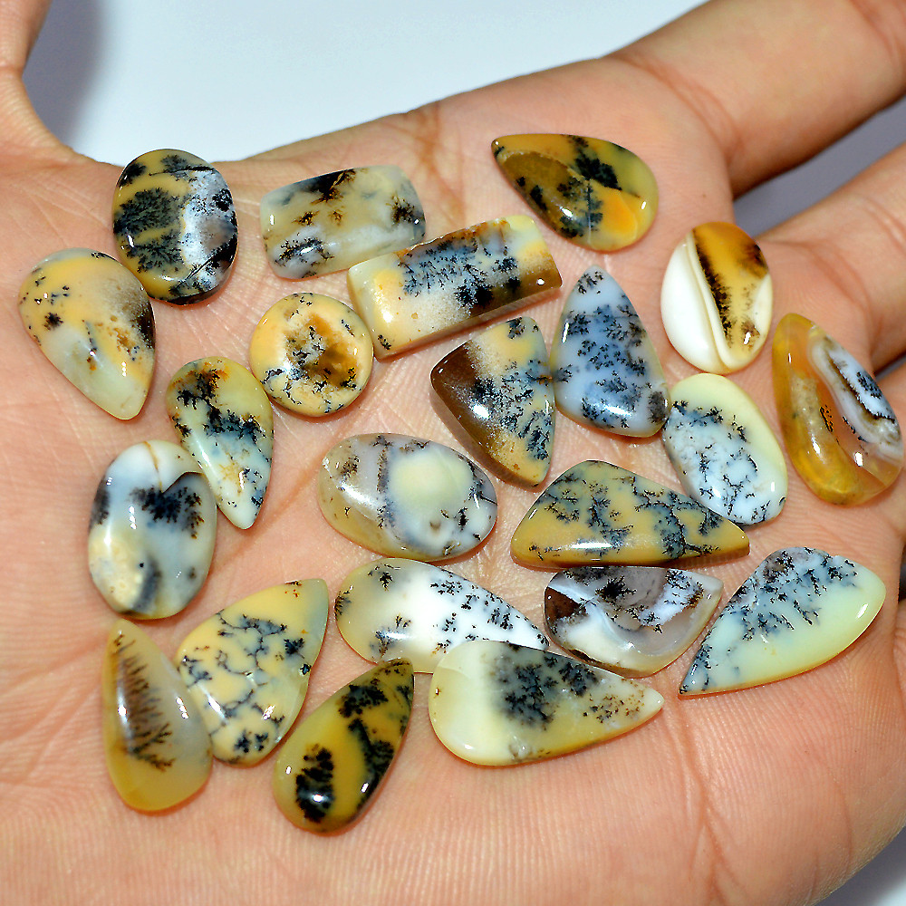 22 Pcs 120 Cts Natural Dendrite Agate Cabochon Loose Gemstone Lot Mixed Shapes Sizes Healing Crystal For Jewelry Making 20x10 10x10mm 17246