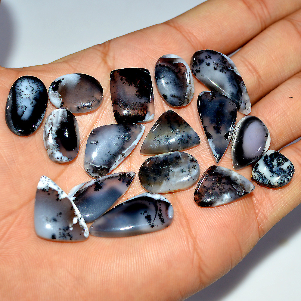 16 Pcs 147 Cts Natural Dendrite Agate Cabochon Loose Gemstone Lot Mixed Shapes Sizes Healing Crystal For Jewelry Making 25x11 10x10mm 17247