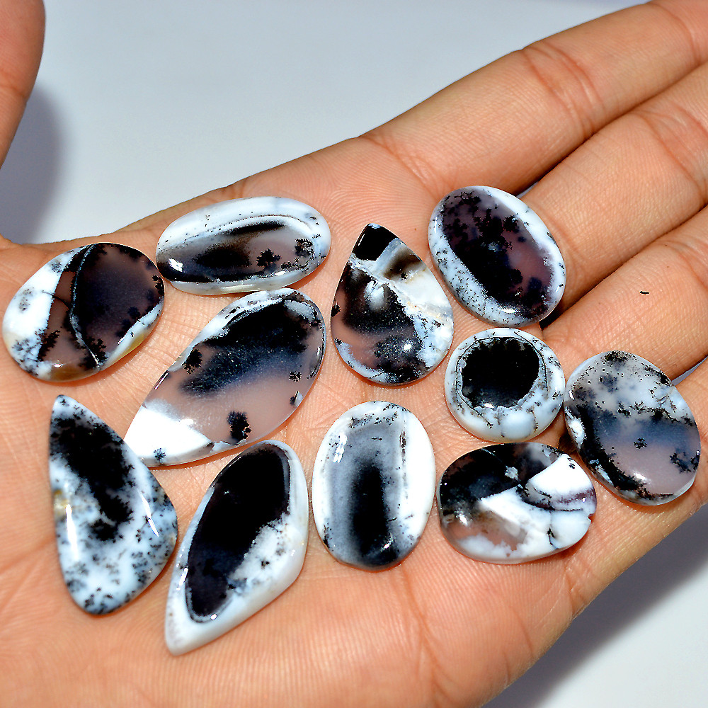 11 Pcs 183 Cts Natural Dendrite Agate Cabochon Loose Gemstone Lot Mixed Shapes Sizes Healing Crystal For Jewelry Making 35x15 15x15mm 17248