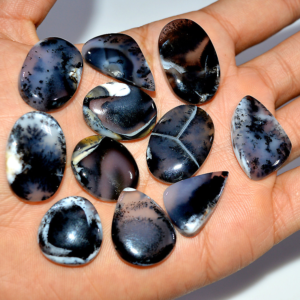 11 Pcs 221 Cts Natural Dendrite Agate Cabochon Loose Gemstone Lot Mixed Shapes Sizes Healing Crystal For Jewelry Making 27x14 18x16mm 17249