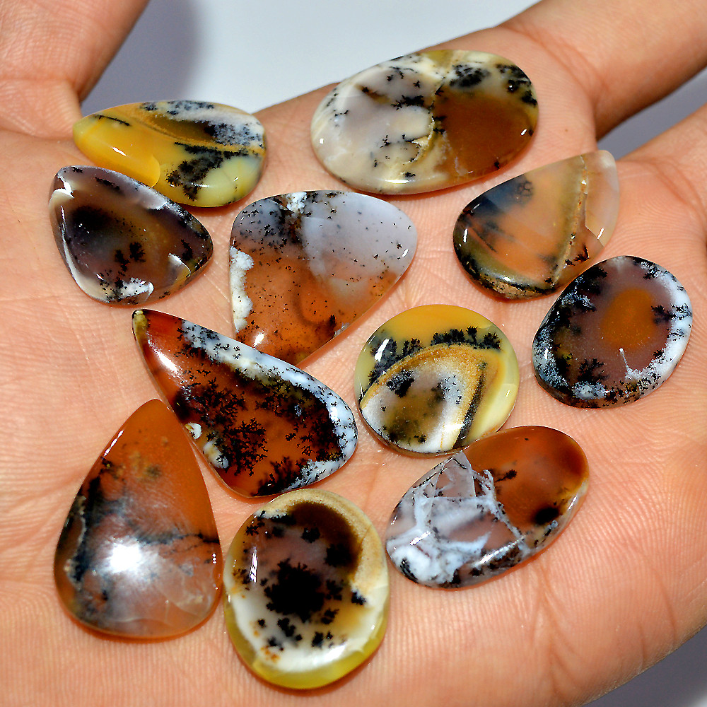 11 Pcs 162 Cts Natural Dendrite Agate Cabochon Loose Gemstone Lot Mixed Shapes Sizes Healing Crystal For Jewelry Making 28x17 20x15mm 17251