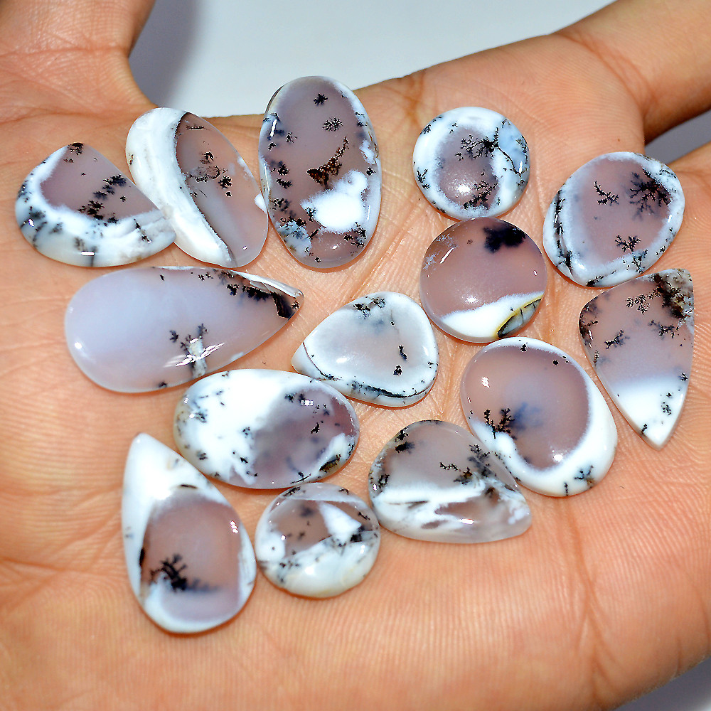14 Pcs 155 Cts Natural Dendrite Agate Cabochon Loose Gemstone Lot Mixed Shapes Sizes Healing Crystal For Jewelry Making 30x13 13x13mm 17252