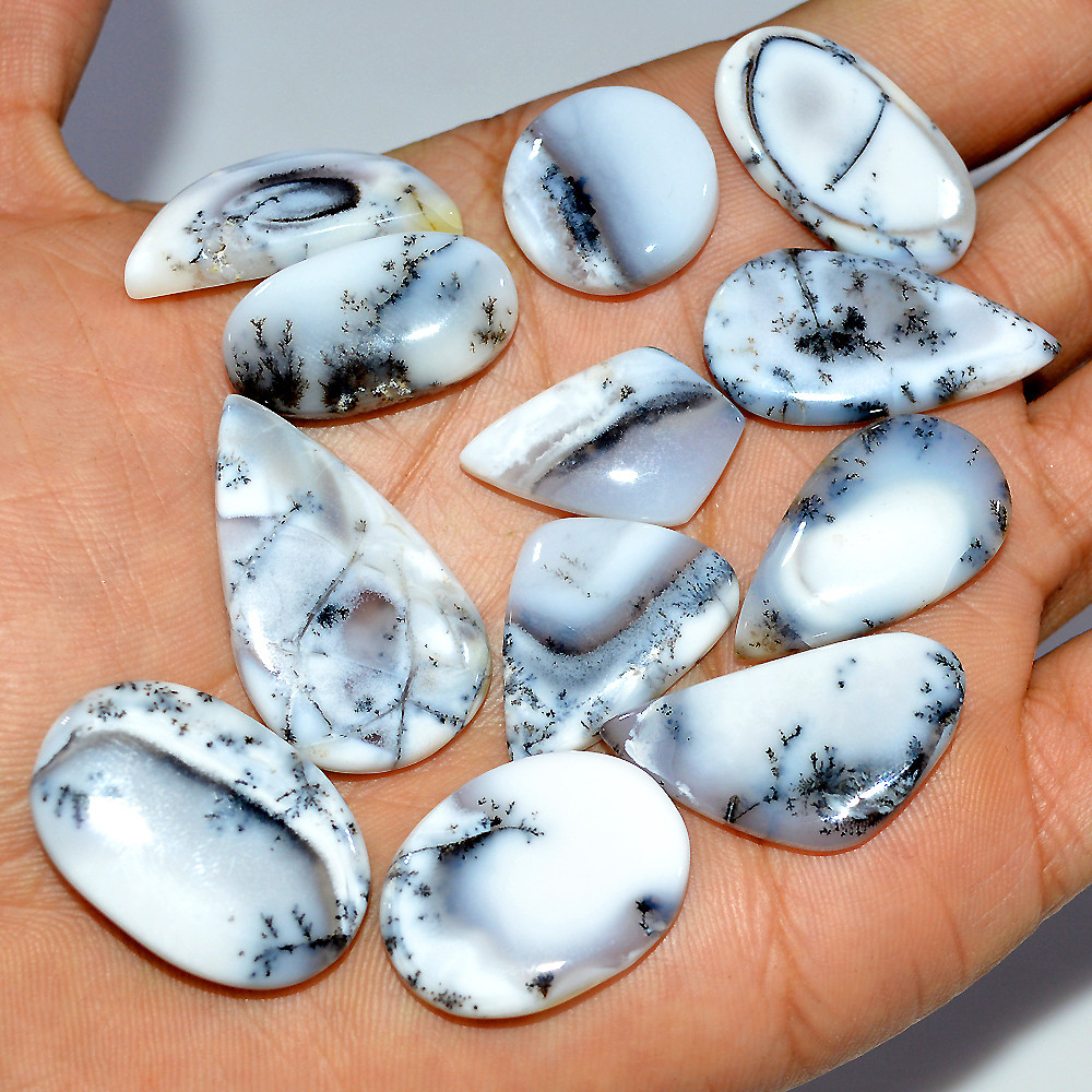 Image of 12 Pcs 176 Cts Natural Dendrite Agate Cabochon Loose Gemstone Lot Mixed Shapes Sizes Healing Crystal For Jewelry Making 31x19 15x15mm #17253