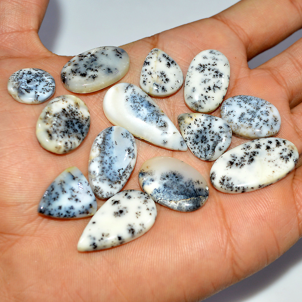 13 Pcs 137 Cts Natural Dendrite Agate Cabochon Loose Gemstone Lot Mixed Shapes Sizes Healing Crystal For Jewelry Making 30x12 13x13mm 17254