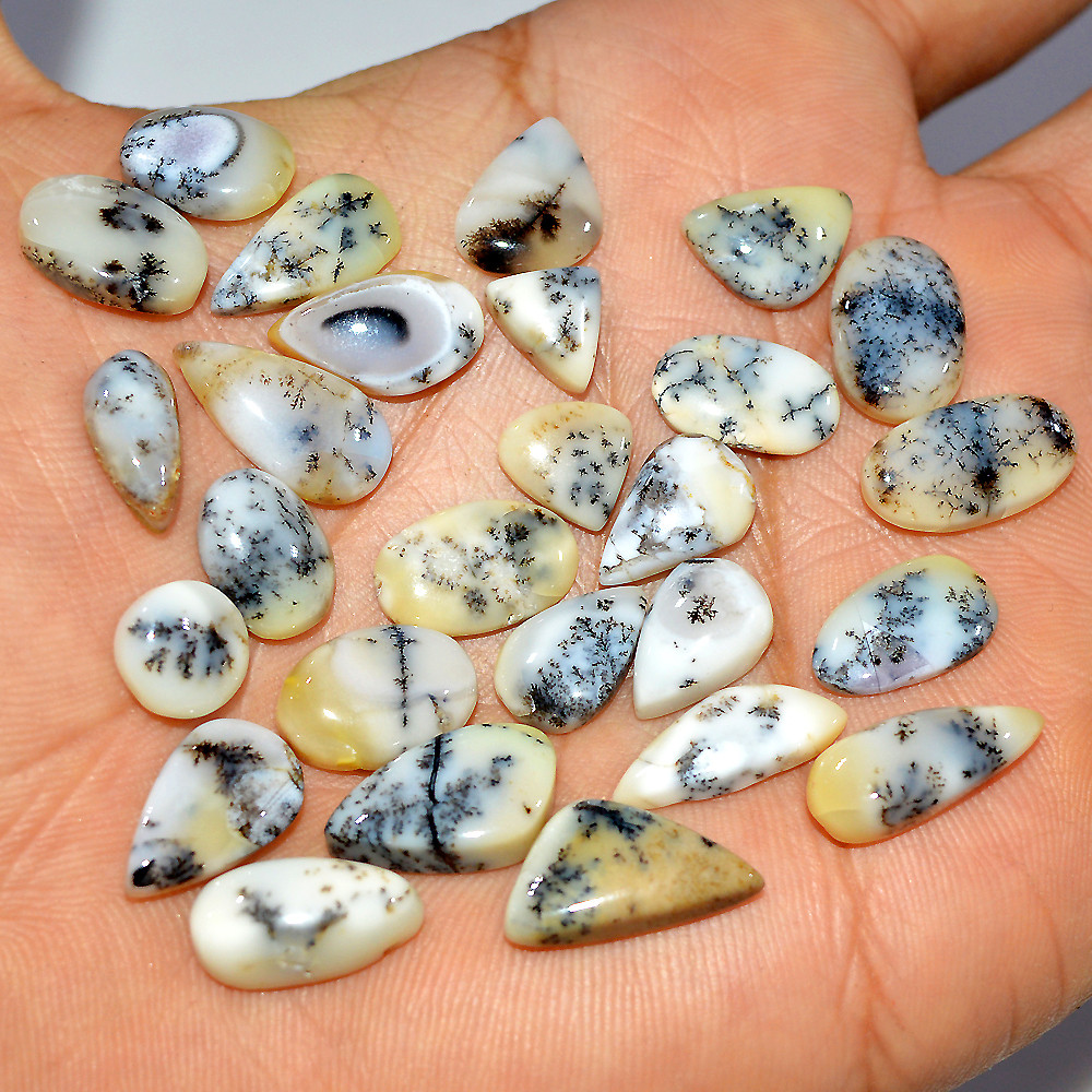 27 Pcs 87 Cts Natural Dendrite Agate Cabochon Loose Gemstone Lot Mixed Shapes Sizes Healing Crystal For Jewelry Making 15x8 7x7mm 17255