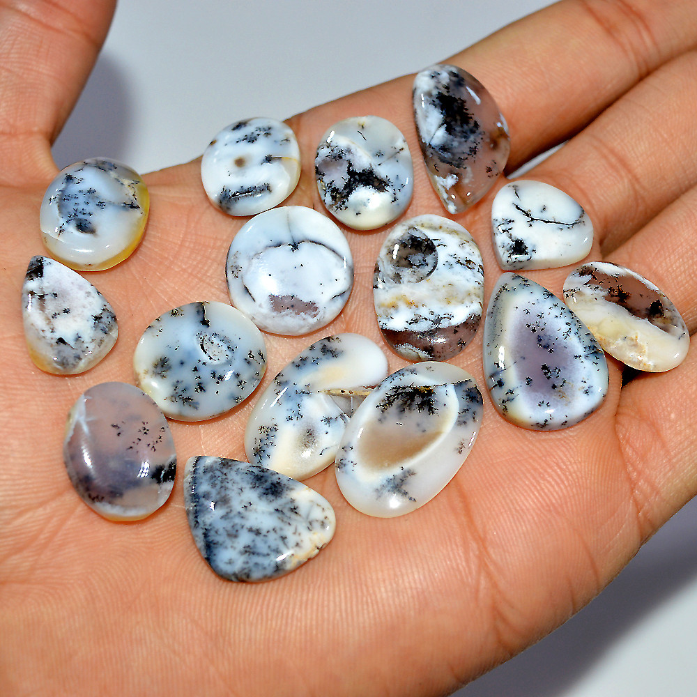 15 Pcs 146 Cts Natural Dendrite Agate Cabochon Loose Gemstone Lot Mixed Shapes Sizes Healing Crystal For Jewelry Making 24x12 14x14mm 17256