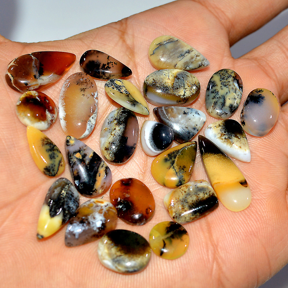 Image of 23 Pcs 108 Cts Natural Dendrite Agate Cabochon Loose Gemstone Lot Mixed Shapes Sizes Healing Crystal For Jewelry Making 24x6 9x9mm #17258
