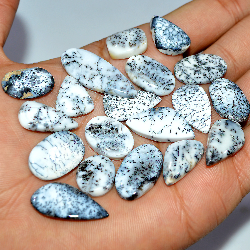 Image of 18 Pcs 137 Cts Natural Dendrite Agate Cabochon Loose Gemstone Lot Mixed Shapes Sizes Healing Crystal For Jewelry Making 30x10 14x10mm #17259