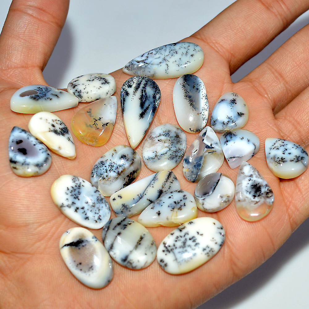 Image of 22 Pcs 183 Cts Natural Dendrite Agate Cabochon Loose Gemstone Lot Mixed Shapes Sizes Healing Crystal For Jewelry Making 29x10 13x10mm #17260