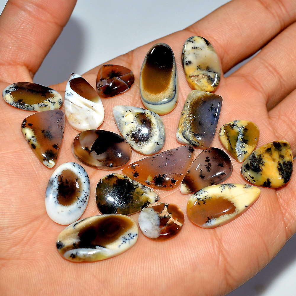 18 Pcs 153 Cts Natural Dendrite Agate Cabochon Loose Gemstone Lot Mixed Shapes Sizes Healing Crystal For Jewelry Making 22x10 10x10mm 17261