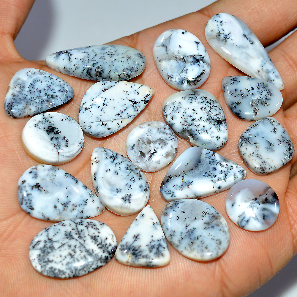 17 Pcs 160 Cts Natural Dendrite Agate Cabochon Loose Gemstone Lot Mixed Shapes Sizes Healing Crystal For Jewelry Making 30x14 14x14mm 17262