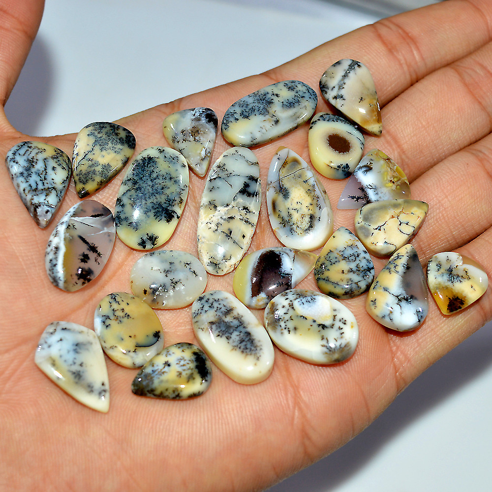22 Pcs 175 Cts Natural Dendrite Agate Cabochon Loose Gemstone Lot Mixed Shapes Sizes Healing Crystal For Jewelry Making 27x10 10x10mm 17263