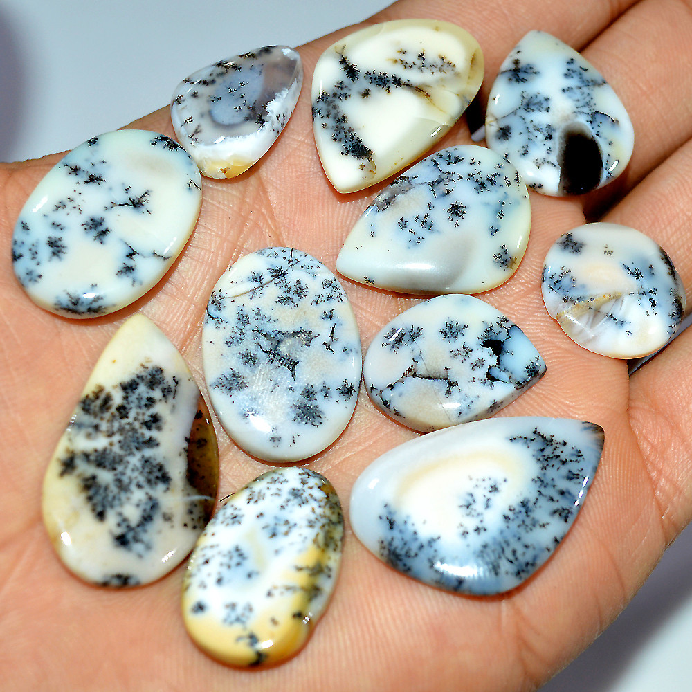 11 Pcs 160 Cts Natural Dendrite Agate Cabochon Loose Gemstone Lot Mixed Shapes Sizes Healing Crystal For Jewelry Making 30x16 16x16mm 17264