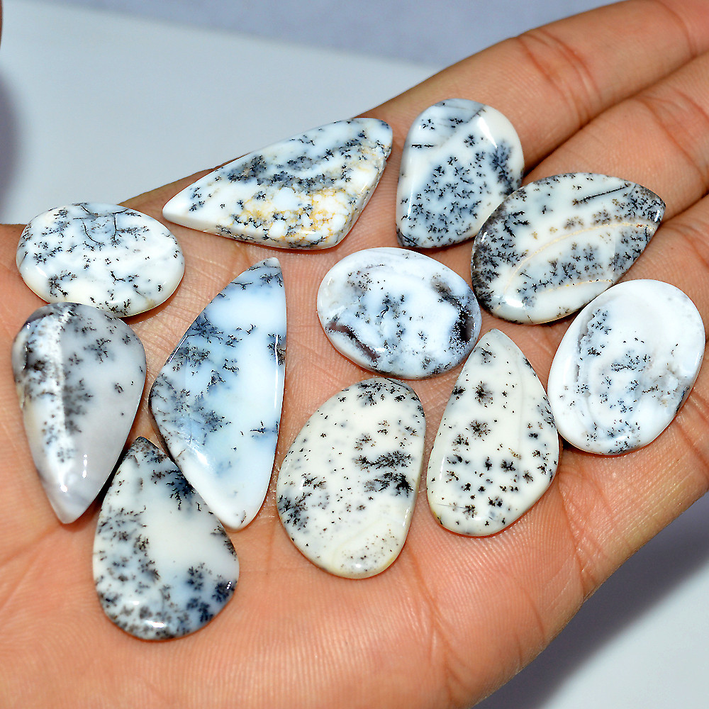 11 Pcs 205 Cts Natural Dendrite Agate Cabochon Loose Gemstone Lot Mixed Shapes Sizes Healing Crystal For Jewelry Making 38x15 20x15mm 17265
