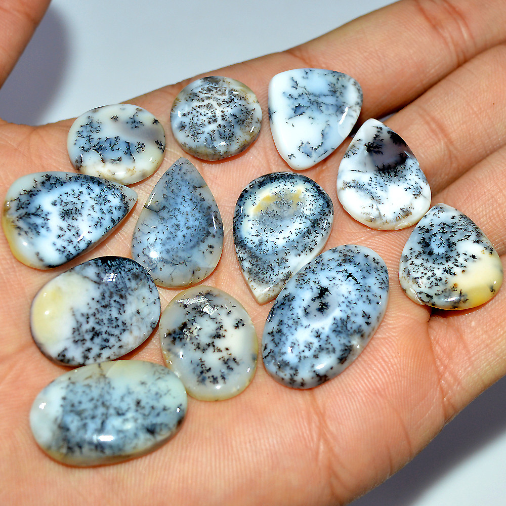 12 Pcs 171 Cts Natural Dendrite Agate Cabochon Loose Gemstone Lot Mixed Shapes Sizes Healing Crystal For Jewelry Making 26x15 15x15mm 17267