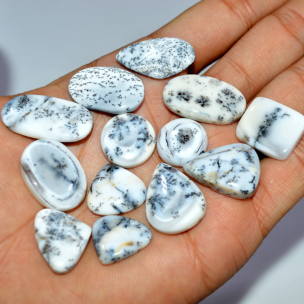 13 Pcs 165 Cts Natural Dendrite Agate Cabochon Loose Gemstone Lot Mixed Shapes Sizes Healing Crystal For Jewelry Making 28x14 14x14mm 17268