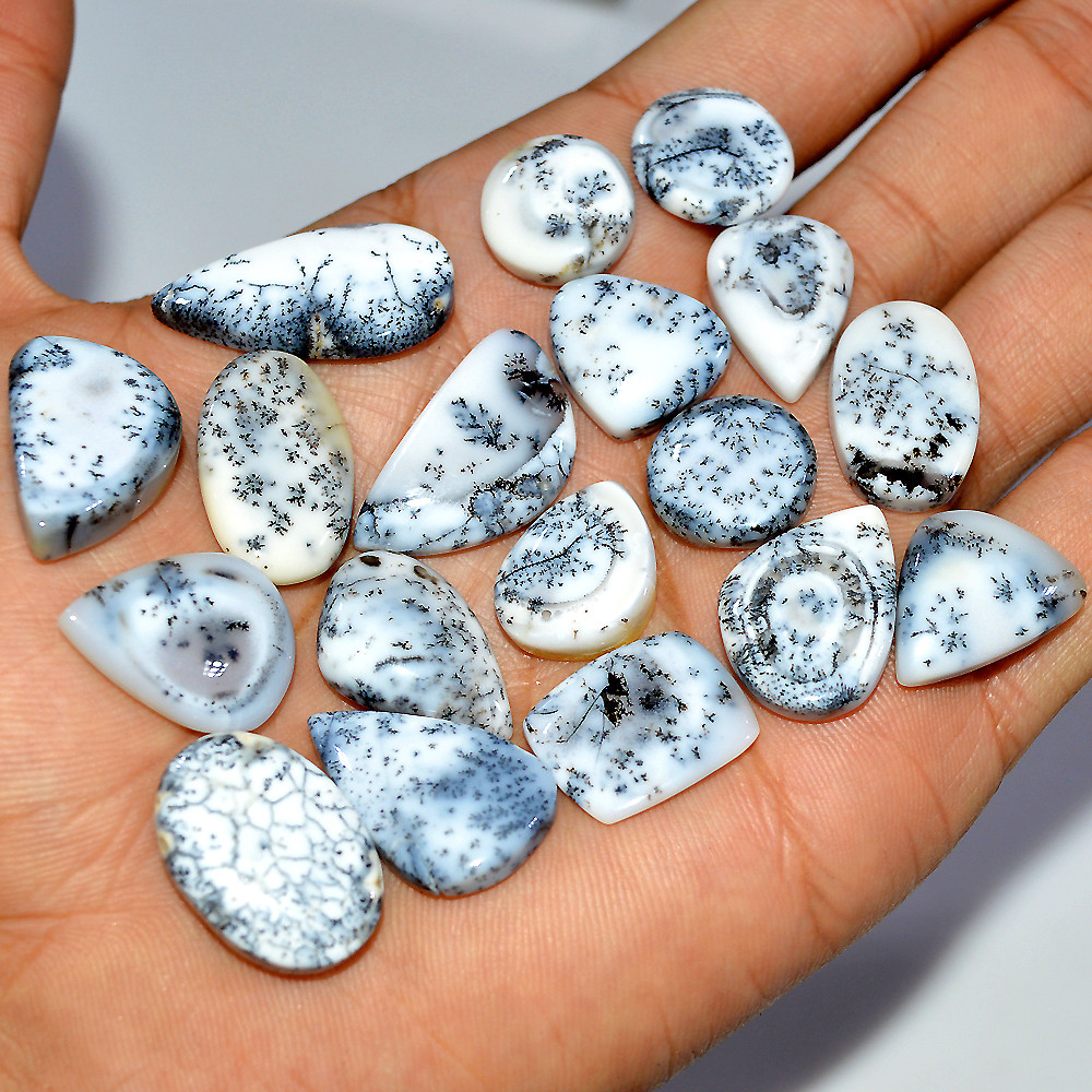 18 Pcs 176 Cts Natural Dendrite Agate Cabochon Loose Gemstone Lot Mixed Shapes Sizes Healing Crystal For Jewelry Making 26x14 13x13mm 17269