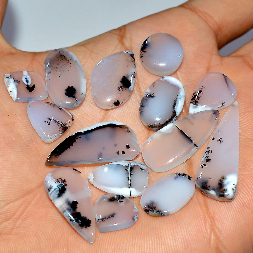 14 Pcs 120 Cts Natural Dendrite Agate Cabochon Loose Gemstone Lot Craft Supplies For Silver Jewelry Making For Women 34x10 10x10mm 17271