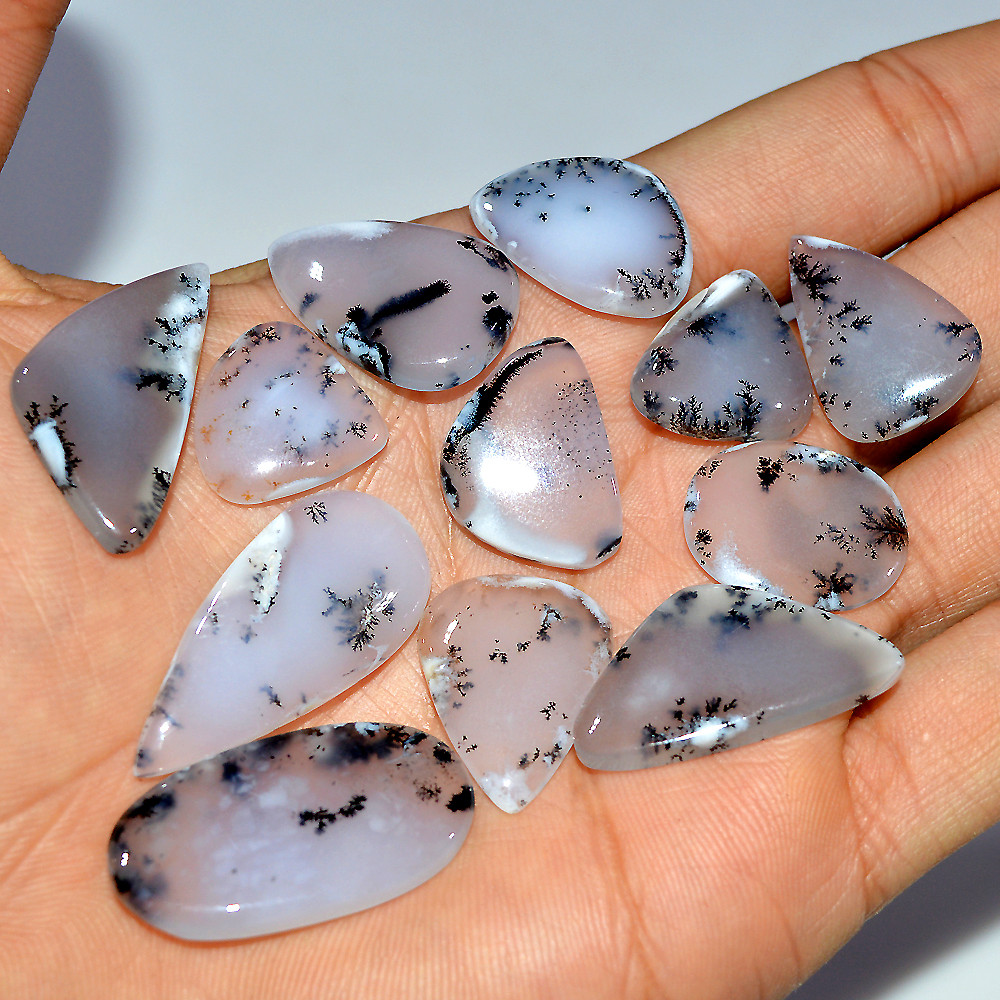 12 Pcs 181 Cts Natural Dendrite Agate Cabochon Loose Gemstone Lot Craft Supplies For Silver Jewelry Making For Women 34x14 15x15mm 17272